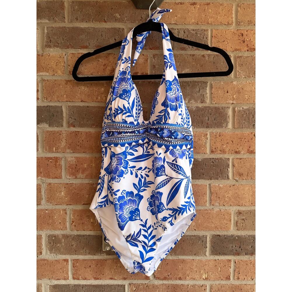 Gibson Latimer Blue Floral Swimsuit Size XS NWT